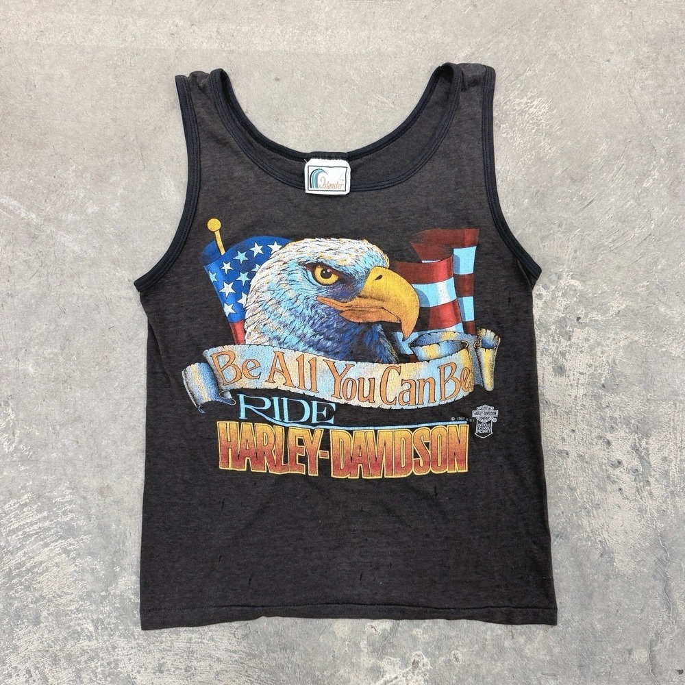 Vintage 80's Harley Davidson Eagle Freedom Black Tank Top - Medium‎